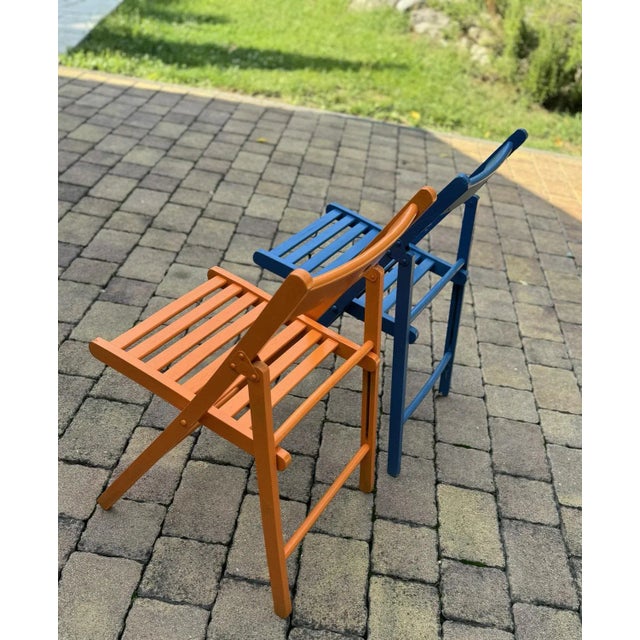 Early 21st Century Set of Vintage Painted Blue and Orange Chairs For Sale - Image 5 of 8