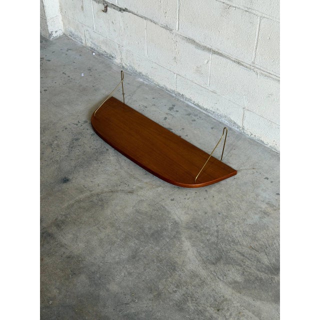 Mid-Century Modern Vintage Danish Teak Wall Shelf With Brass Brackets Mid Century Floating Shelf For Sale - Image 3 of 7