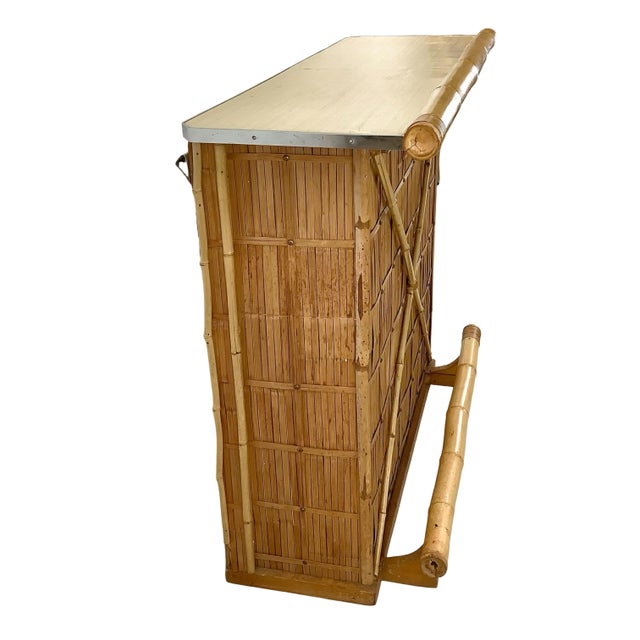 Vintage Bamboo & Woven Rattan Freestanding Dry Bar With Shelving For Sale - Image 4 of 17
