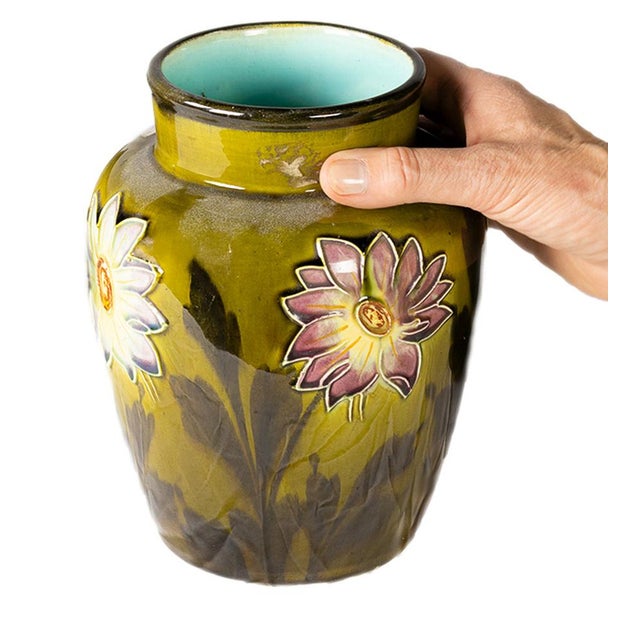 Art Nouveau Barbotine Vases, 1890s, Set of 2 For Sale - Image 4 of 5