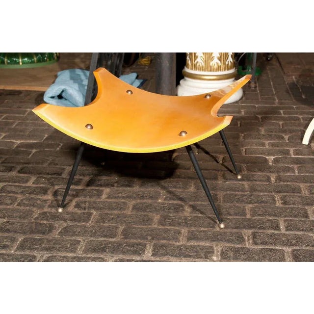Stylish light wood table base or bench with tapered metal legs. Add a glass top for a good looking table.