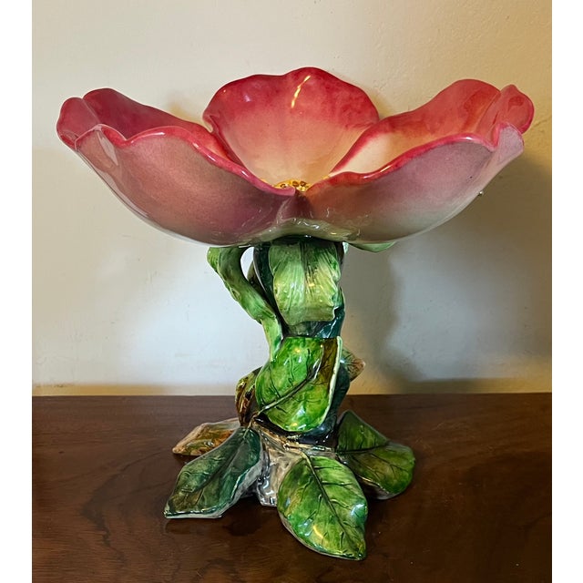 Antique 19th Century French Majolica Flower Centerpiece Tazza Compote by Delphin Massier For Sale - Image 10 of 12