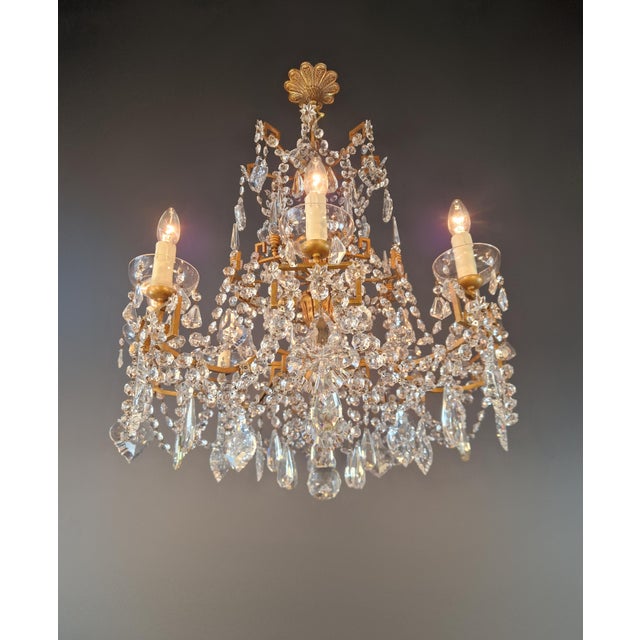 Antique Louis XVI Revival Crystal Chandelier Giltwood and Brass Circa 1890 For Sale - Image 6 of 13