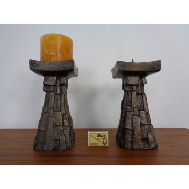 Large Brutalist Bronze Candleholder, 1960s, Set of 2 For Sale - Image 9 of 16