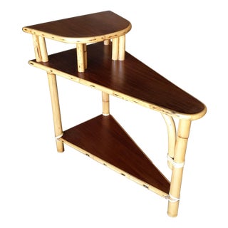 1950s Restored Mid-Century 3-Tier Wedge Side Lamp Table W/ Mahogany Tops For Sale