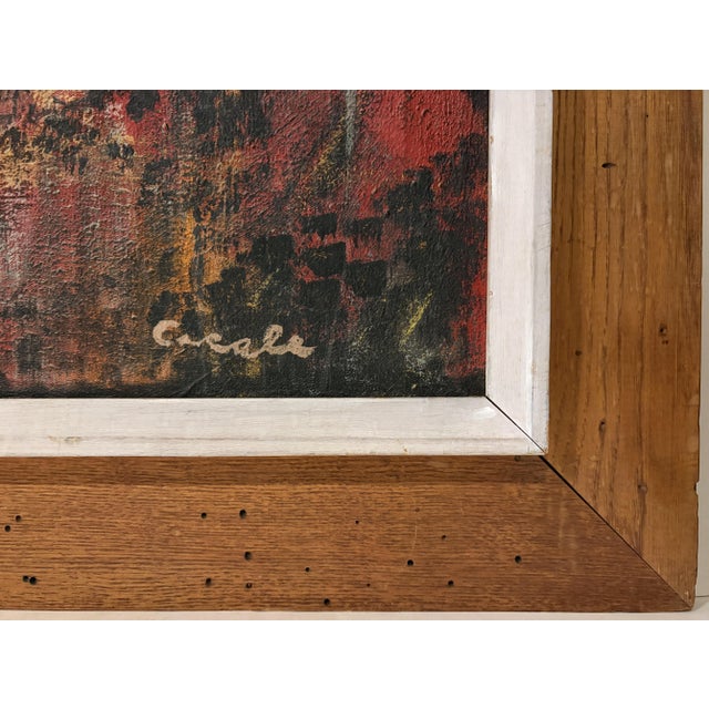 Signed Mid-Century Modern American Abstract Oil Painting Wormy Chestnut Frame For Sale - Image 4 of 5