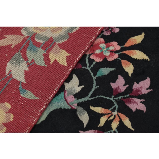 Textile Vintage Chinese Art Deco Rug in Red and Black With Floral Patterns - Rug & Kilim For Sale - Image 7 of 7