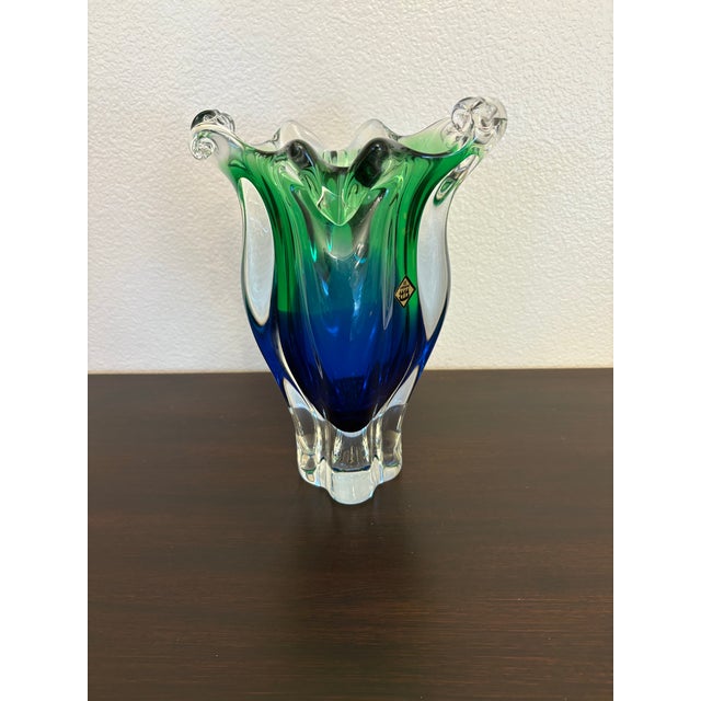 Blue Chrisbska Josef Hospodka Vintage Murano Style Hand Blown Glass Art Vase For Sale - Image 8 of 8