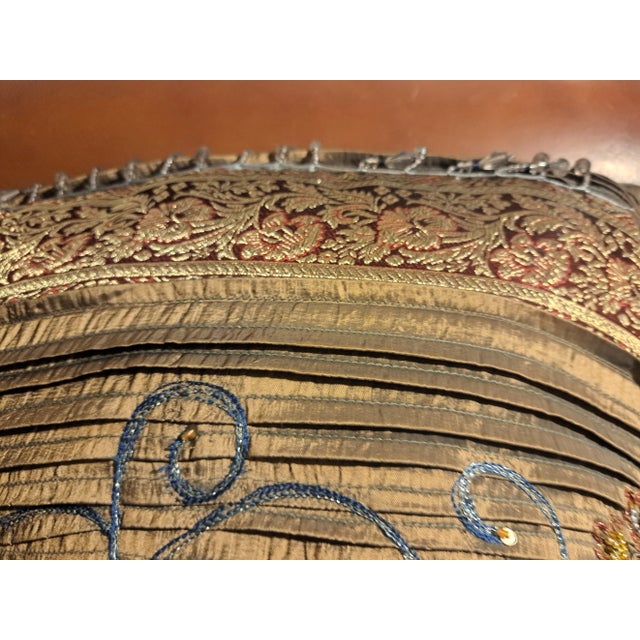 1980s Persian Style Hand Embroidered Beaded Cushion Pillow For Sale - Image 10 of 11