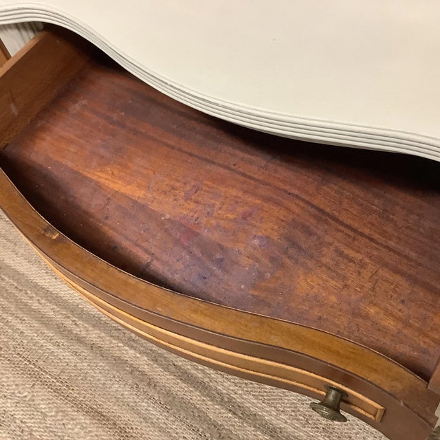 Beige Vintage Painted French Desk Creamy Beige Wood Tones Gold Accents 5 Drawers For Sale - Image 8 of 11