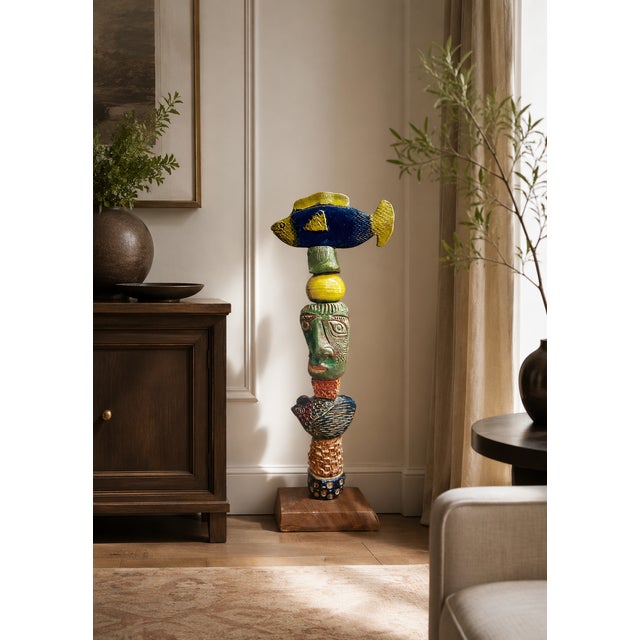 At thirty inches this smaller totem carries the full vocabulary of Zimmerman's sculptural practice in an intimate,...