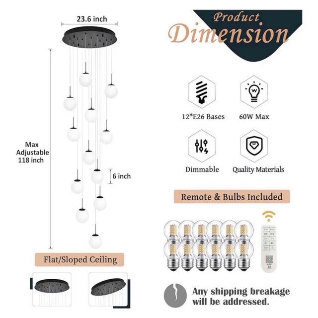 2020s 12-Light Black Mid Century Modern Globe Dangle Milky White Glass Pendant Chandelier - New in the Box For Sale - Image 5 of 7