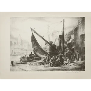 1939 After Charles Locke "Water Front", First Edition Period Offset Lithograph