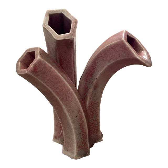 Ceramic Vase Three-Stem Sculptural Avant-Garde Hand Thrown For Sale