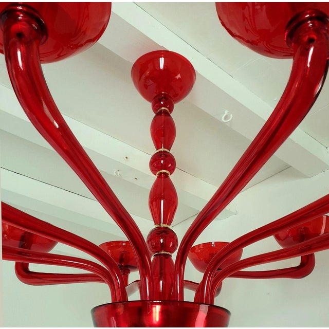 Large Red Murano Glass Chandelier Italy 1980s For Sale - Image 9 of 11
