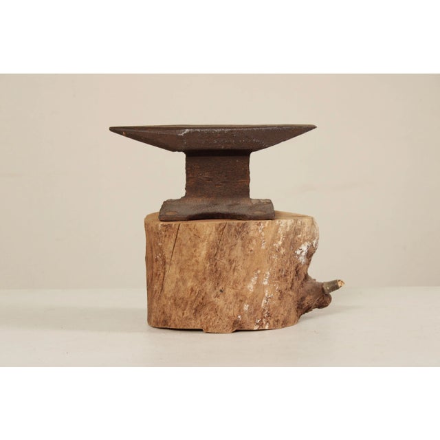 Brown Vintage Small Iron Anvil Mounted on Wooden Block For Sale - Image 8 of 12