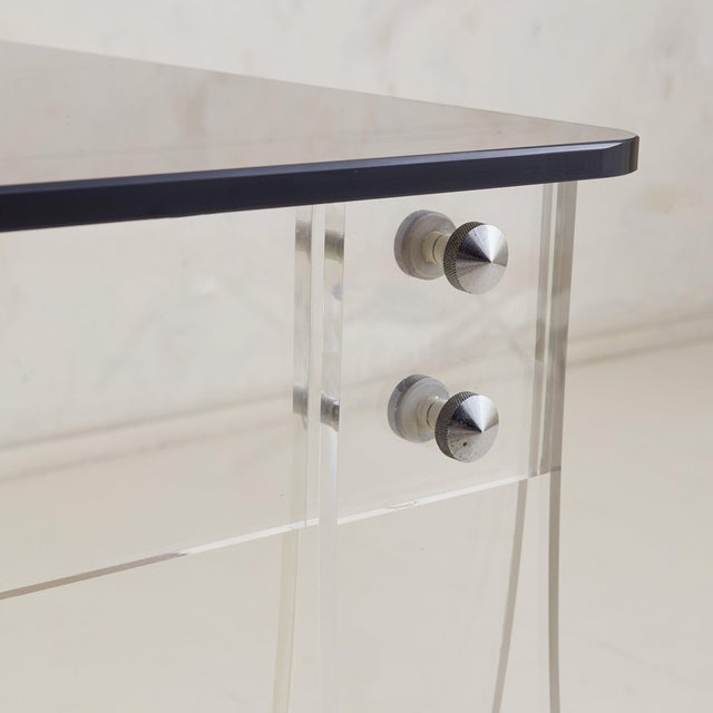 French Smoked Glass + Plexiglass Desk or Console Attributed to Marcello Gacita For Sale - Image 10 of 10