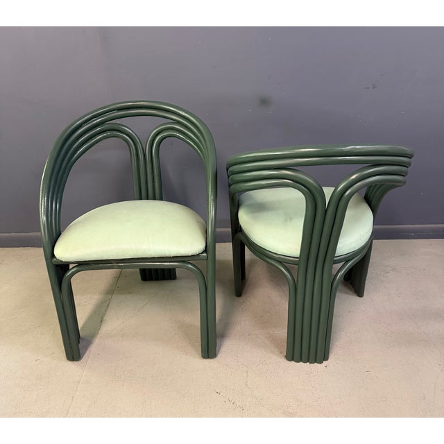 Set of 6 Postmodern Green Bent Rattan Dining Chair in the Style of Axel Enthoven For Sale - Image 12 of 13