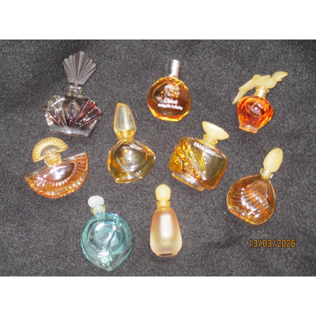 1980s Vintage Miniature Designer Perfume Collection Bottles Lot Glass For Sale - Image 5 of 6