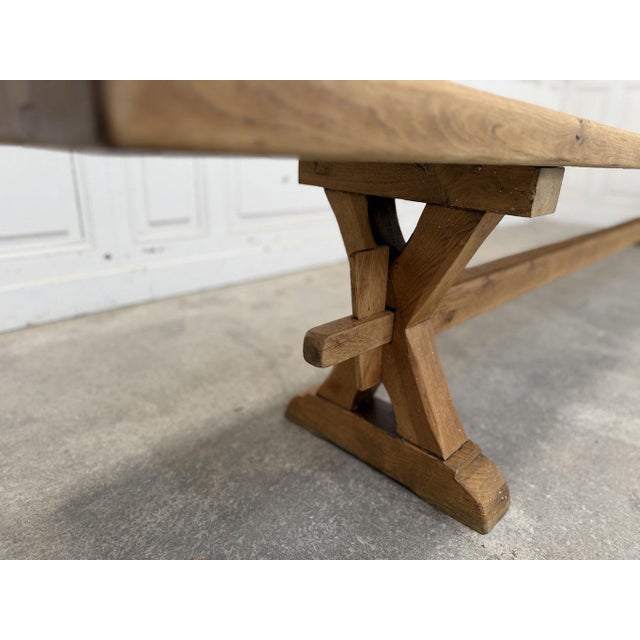 Tan Large Vintage Oak Bench, 1950 For Sale - Image 8 of 10