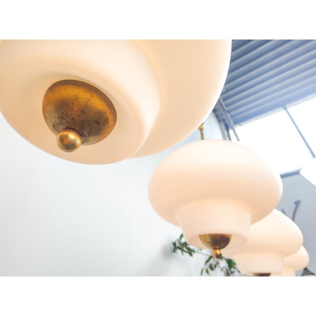 1950s Mid-Century Modern Satin Etched Opaline Pendant with Brass Finial, 1950s For Sale - Image 5 of 7