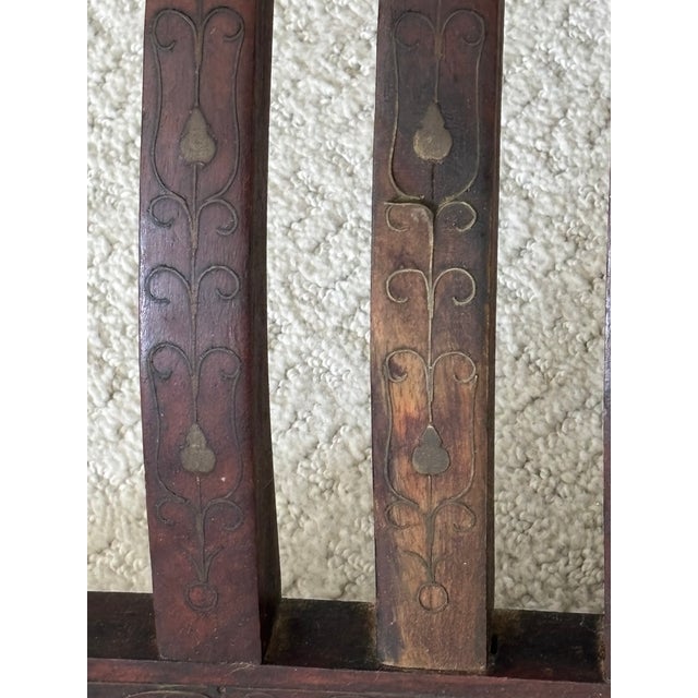 Vintage Teak Savonarola Chair With Brass Foliate Inlay / Statement Chair For Sale - Image 13 of 15