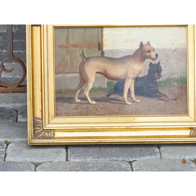 Continental Oil Painting of Two Dogs in Courtyard, circa 1900 - Gilt Frame For Sale In Atlanta - Image 6 of 12