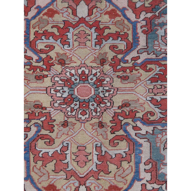 Late 19th Century Antique Persian Heriz Carpet Handmade Wool Oriental Rug, Light, Pink, Light Blue For Sale - Image 5 of 18