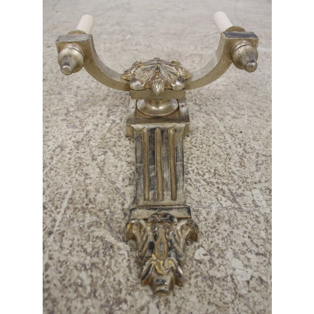 Silver Pair Silver Gilt Wood Italian Lighted Wall Sconces For Sale - Image 8 of 10