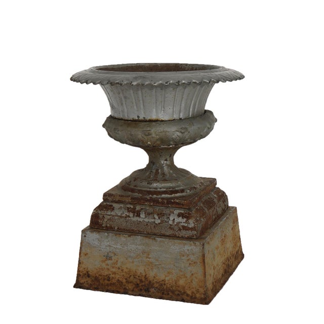Antique Fiske School Cast Iron Garden Urn On Plinth, Circa 1890 For Sale - Image 6 of 7