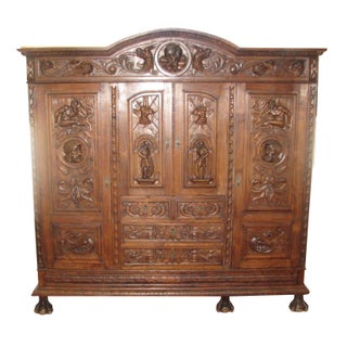Antique Hand-Carved Italian Revival Armoire For Sale