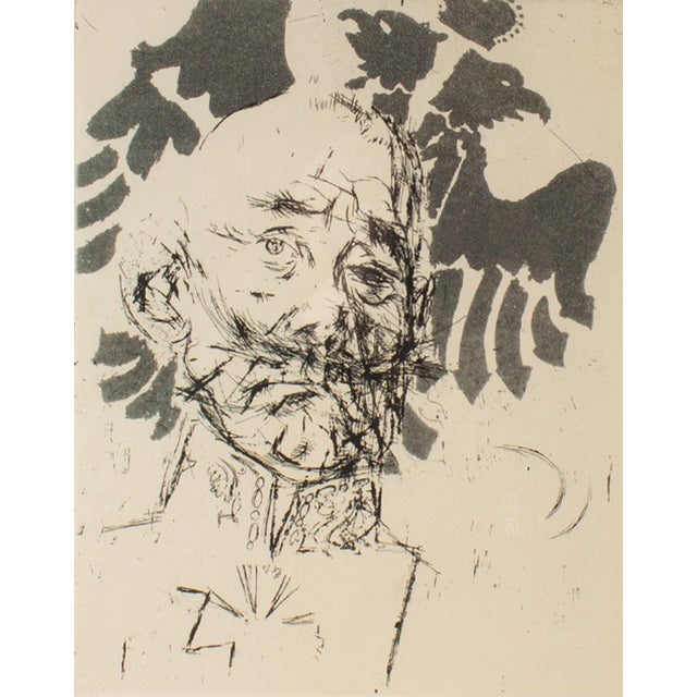 A 1966 portrait etching by American artist Jack Levine (1915-2010). Titled "Prussian General," this print depicts a...