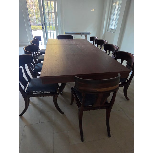 Vintage Klismos Style Solid Walnut Dining Chairs - Set of 10 For Sale - Image 11 of 17