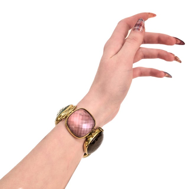 Vintage Steve Vaubel Square Stone on Bezel With Inlayed Oval Connection Bracelet For Sale - Image 4 of 16