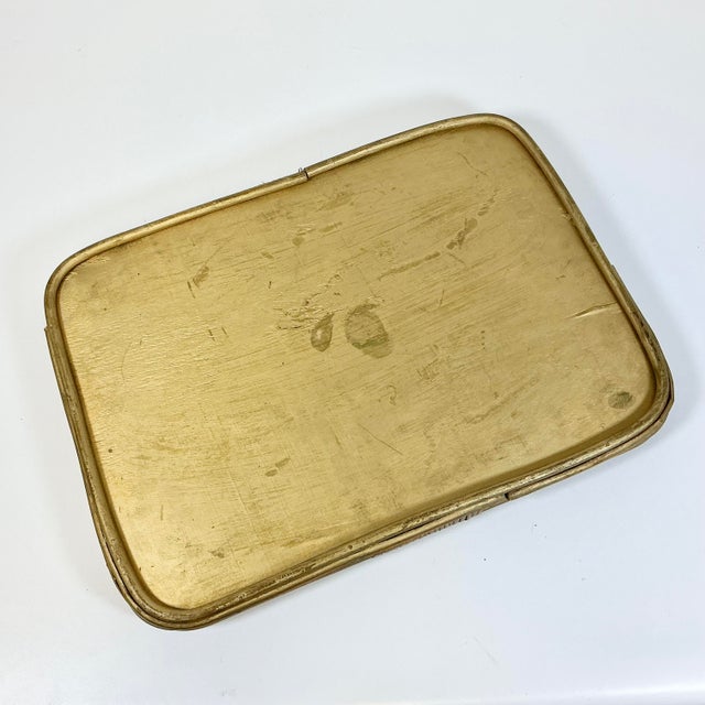 Mid-Century Boho Chic Coastal Gold Gilt Washed Wicker and Bentwood Tray For Sale - Image 13 of 15