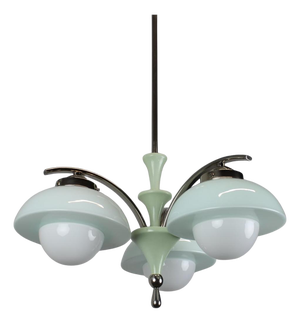 Art Deco Mint Glass and Chrome Chandelier, Former Czechoslovakia, 1930s