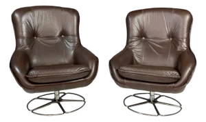 Leather Swivel Armchairs from PEEM, Finland, 1970s, Set of 2
