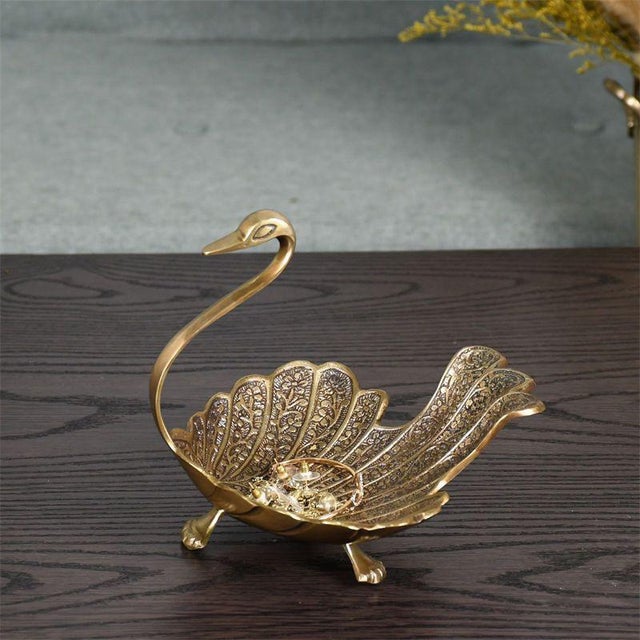 Art Deco Vintage Gilded Swan-Shaped Decorative Dish With Ornate Wing Detailing For Sale - Image 3 of 4