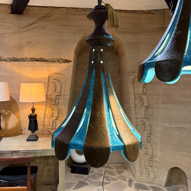 Italian Italian Striped Ceramic Pendant Chandeliers Rimini Blue Bitossi Era For Sale - Image 3 of 18