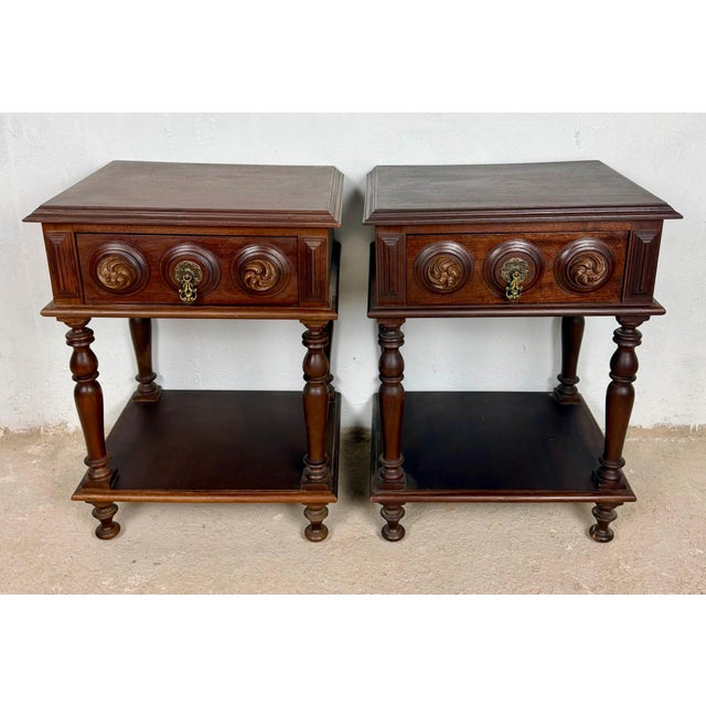 Wood Pair of Spanish Carved Wood Nightstands, 20th Century For Sale - Image 7 of 11