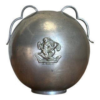 Sylvia Stave Bulbous Pewter Vase With Motif and Handles c.g. Hallberg, Sweden 1933 For Sale