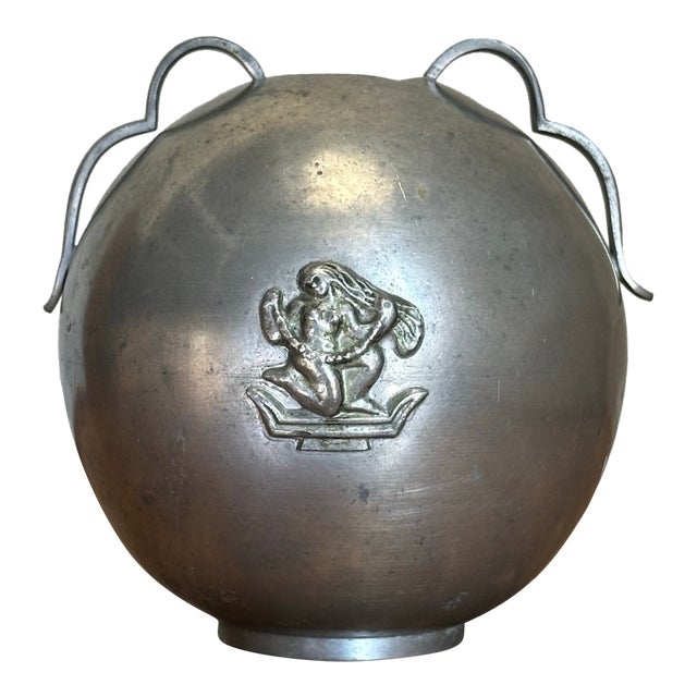 Sylvia Stave Bulbous Pewter Vase With Motif and Handles c.g. Hallberg, Sweden 1933 For Sale