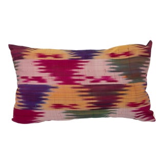 1900s Antique Pure Silk Ikat Pillow Cover For Sale