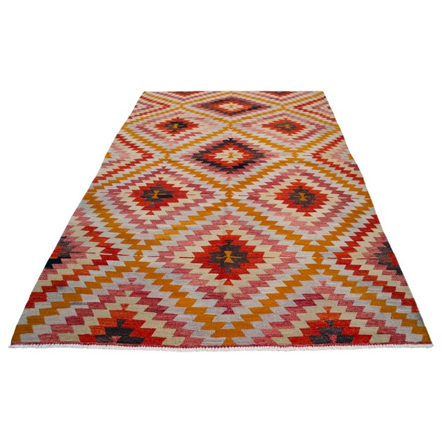 1960s Turkish Hand Made Barak Kilim Area Rug Diamond Design - 5′10″ × 9′6″ For Sale - Image 5 of 14