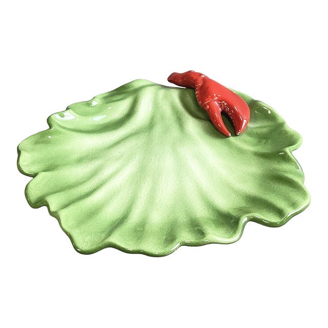 Circa 1950 Brad Keeler California Pottery Lobsterware Lettuce Leaf Dish For Sale