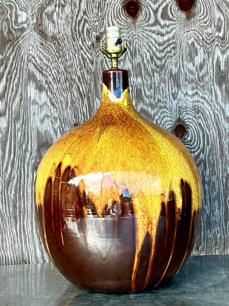 90s vintage lamp ミッドセンチュリー ヴィンテージ Vintage Mid-Century Modern Drip Glaze Lamp | Chairish