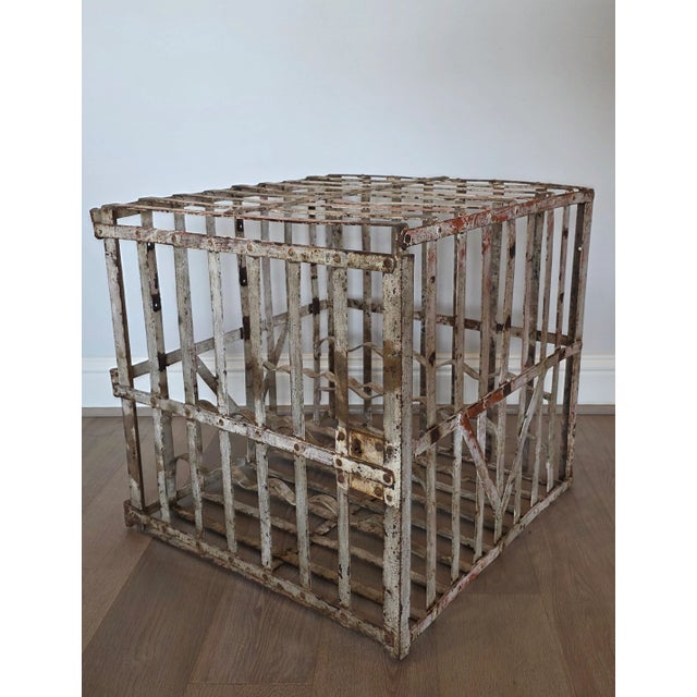 French Vineyard Industrial Painted Metal Antique Wine Rack Bottle Cage For Sale - Image 13 of 18