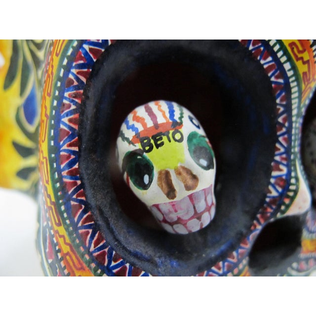 Alfonso Castillo Orta Flaming Fire Skull Day of Dead Mexican Folk Pottery For Sale - Image 4 of 12