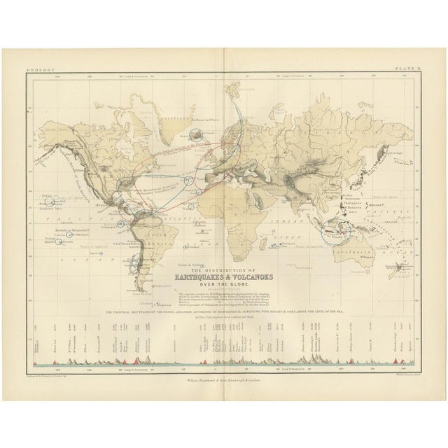 Earthquakes and Volcanoes Map by A. K. Johnston, 1852 For Sale - Image 10 of 10