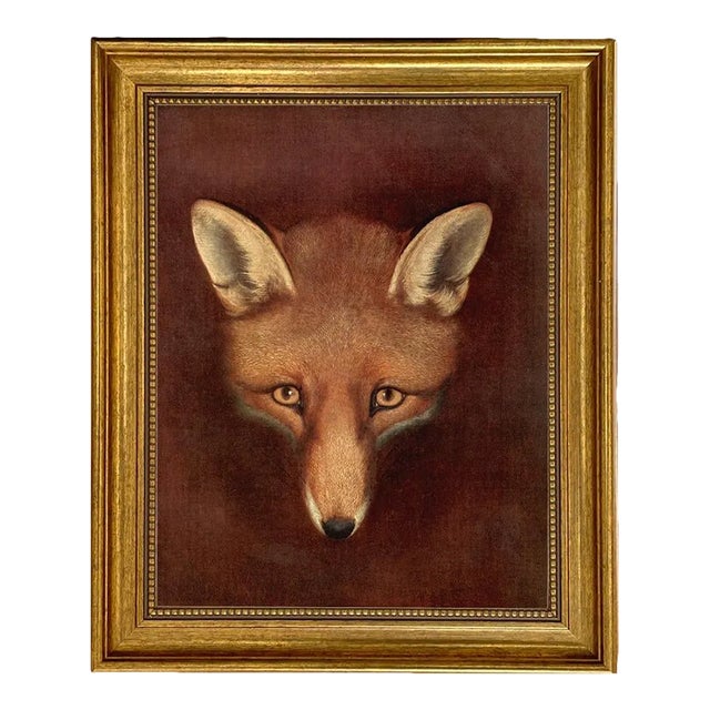 "Fox Head" Contemporary Reproduction Print on Canvas After Reinagle, Framed 14-1/4" x 17-1/4" For Sale